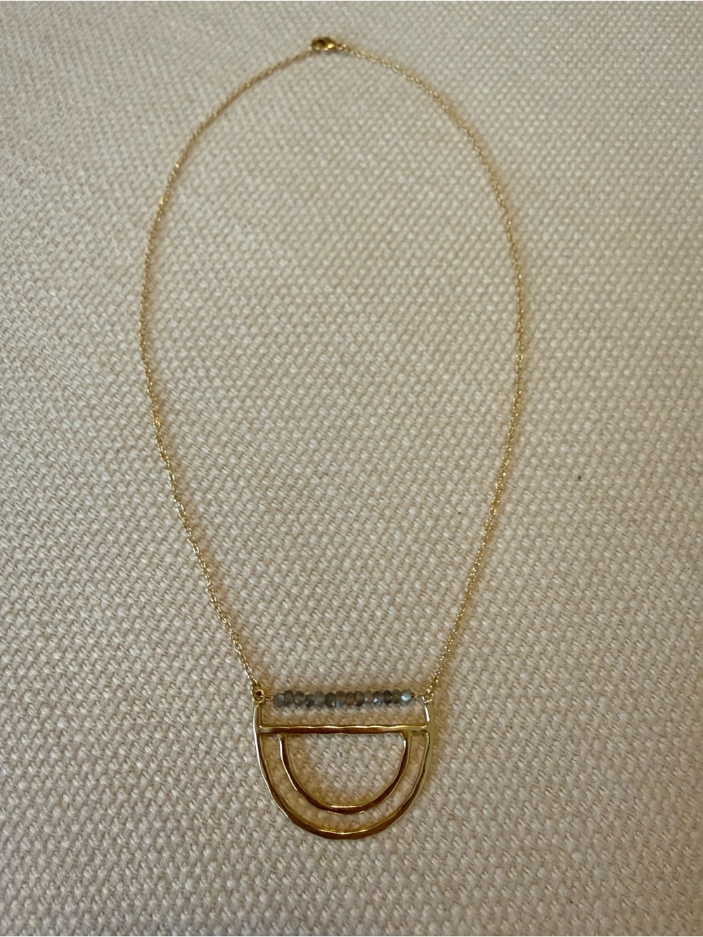Gold Semi-Circle Pendant Necklace with Gemstone Beaded Accent - Women Jewelry